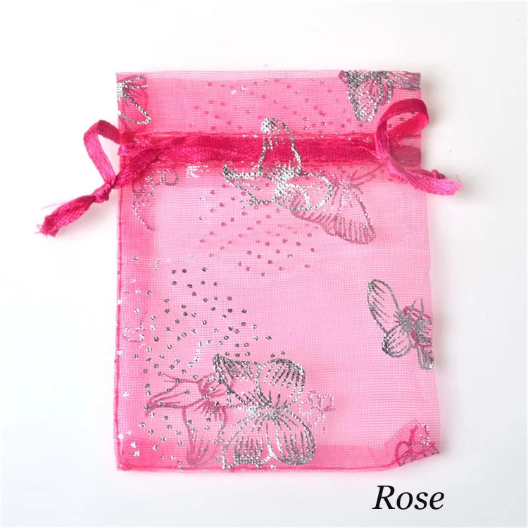 100pcs/lot Wholesale 7x9, 9x12, 11x16, 13x18 cm Butterfly Organza Wedding Candy Jewelry Packing Drawstring Pouch Decoration