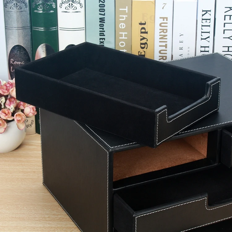 Home office 4-drawer wood leather desk filing cabinet storage drawer box organizer document container table set 216C