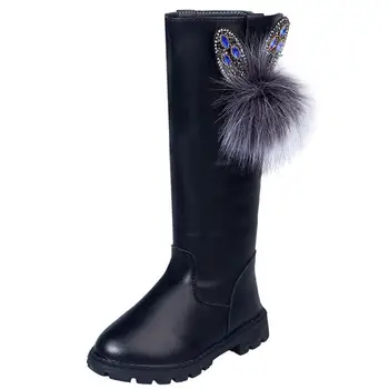 

Children Knee Length Boots Plush Fur Girls Shoes Fashion Children Martin Boots 2020 Autumn Winter Princess Girls snow Boots