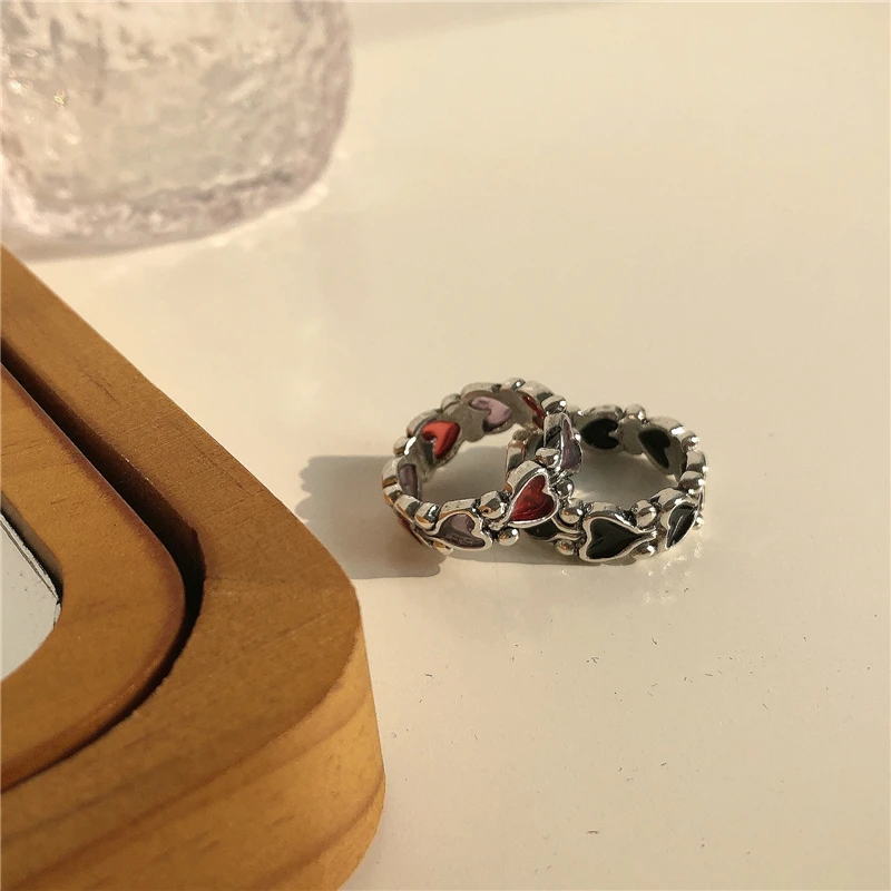 Metal Punk Style Restoring Ancient Ways Is Red And Black Heart Chain Ring ring ring Women Wedding Jewelry Party Present - Image 5