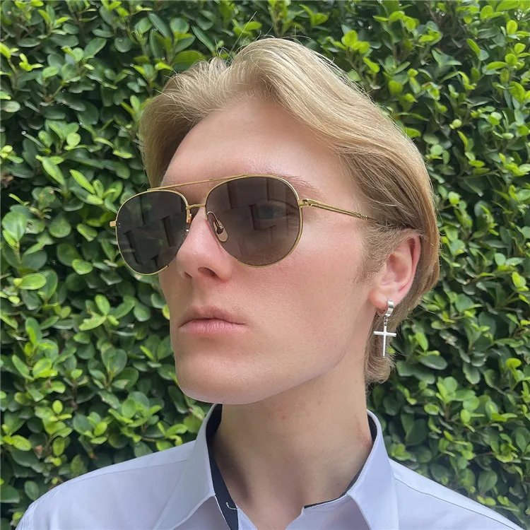 New THOM Brand Fashion Sunglasses Vintage Oval Double-beam Pilot Frog-shaped Men's Women's UV Protection Glasses Driving Gafas