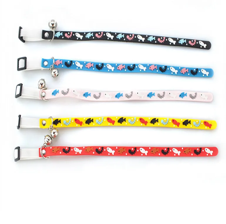 USD1.35/PC PVC cat collar waterproof elastic belt with bel safety cat collar l fish 20pcs/lot