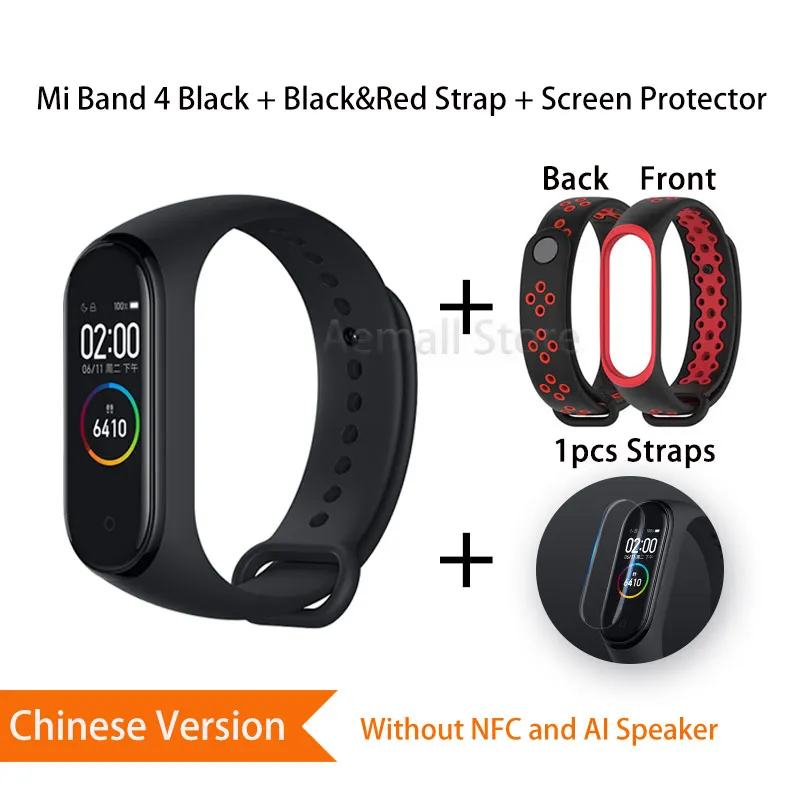 Xiaomi mi Band 4 mi band 4 глобальная версия новейший Bluetooth 5,0 Браслет Фитнес браслет сердечного ритма китайская версия - Цвет: CN YDSBlackred
