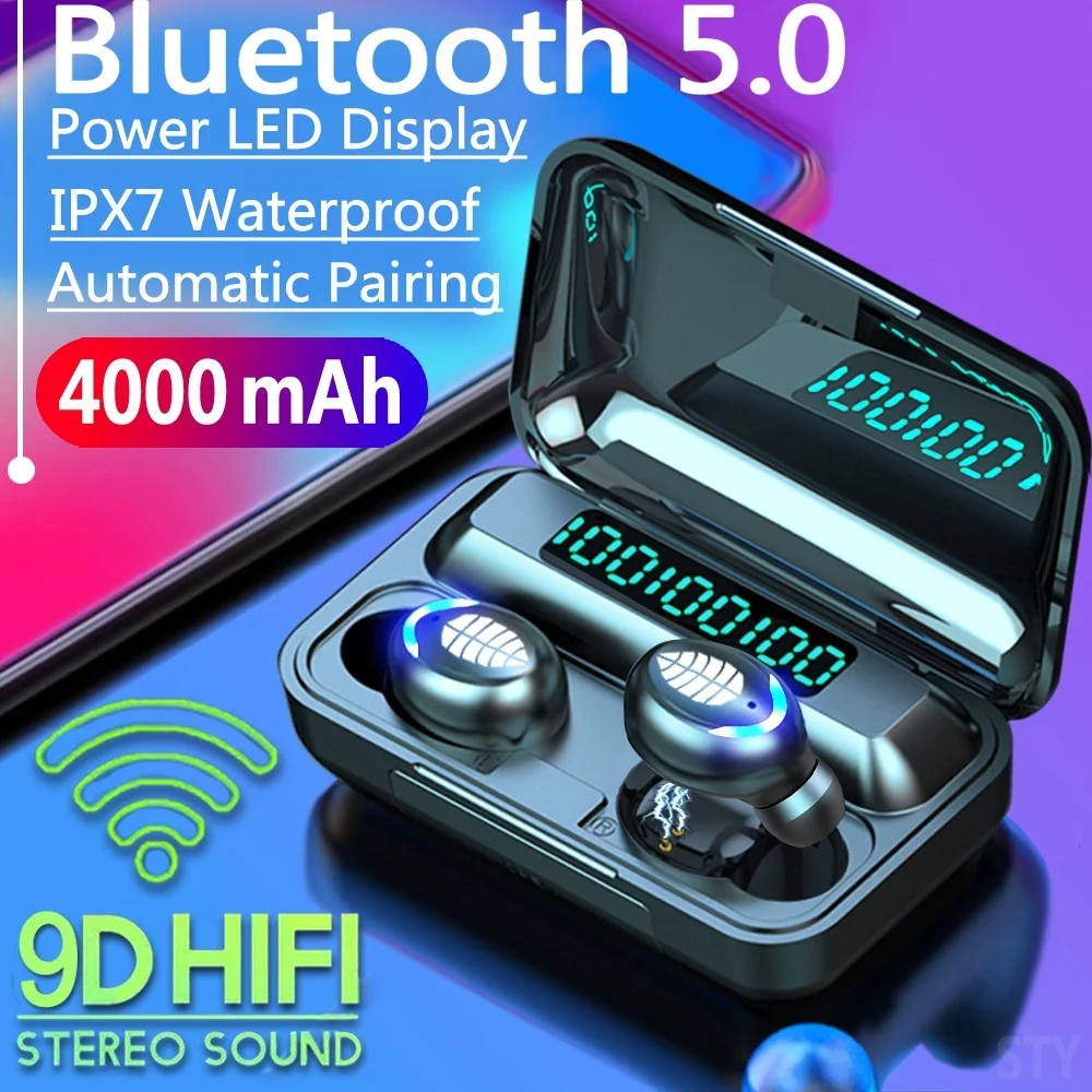 

2020 New 9D HiFi Bluetooth 5.0 CVC8.0 Noise Reduction Stereo Wireless TWS Headset LED Display Headset Headphones with Power Bank