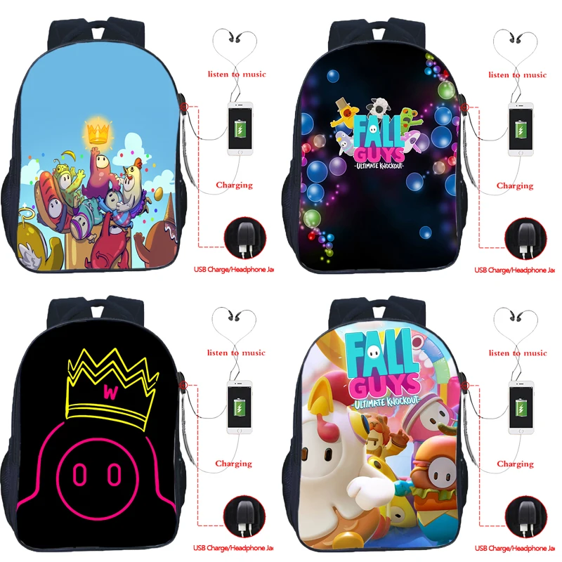 

Fall Guys Backpack Boy Girl Cartoon Schoolbag Casual Men Women Kids USB Charge Travel Knapsack Teens Student Laptop Rucksack