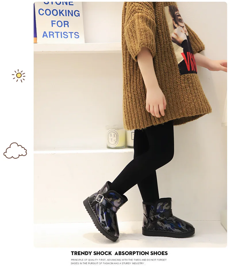 Children snow boots winter Shoes Girl Boy plus velvet warm leather boots waterproof non-slip kids cotton shoes Camouflage boots