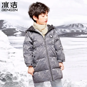 

BINGJIE Winter Girls Boys White Duck Down Coats Children Clothing Down Jacket Hooded Outdoor Thicken Warm Kids Snow Wear Jacket