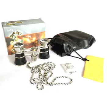 

3x25 Glasses Coated Binocular Telescope Theater/Opera glass /lady glass with Gold Trim & Necklace Chain Black 2018 Hot Sale