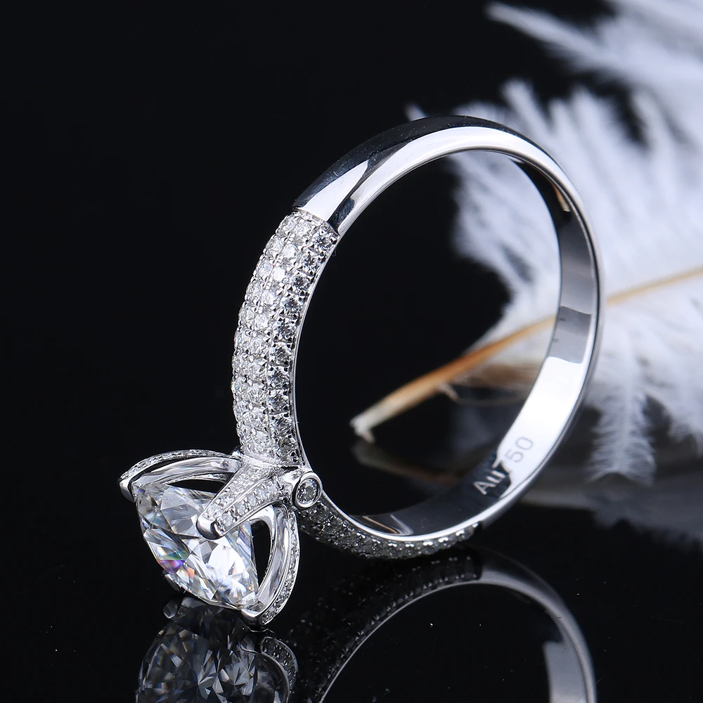 Твердое 18K Белое Золото AU750 1ct D круглое блестящее огранка 4 зубец обручальное