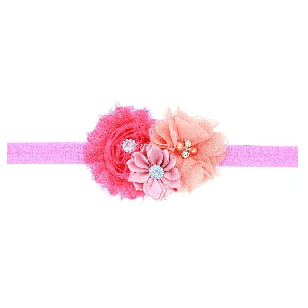 Baby Hairband Младенческая Оголовье Большой Многоцветный Шифон Потертый Цветок Поддельные Кристалл Малыша Эластичный Резинка Для Волос