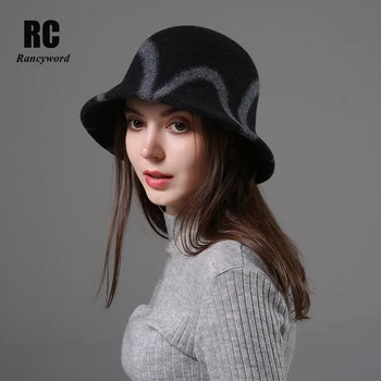 

[Rancyword] Female Wool Hat Adult Winter Warm Fedoras Hats Wide Brim Fisherman's Cap Autumn Winter Basin Cap Elegant Cap RC2074
