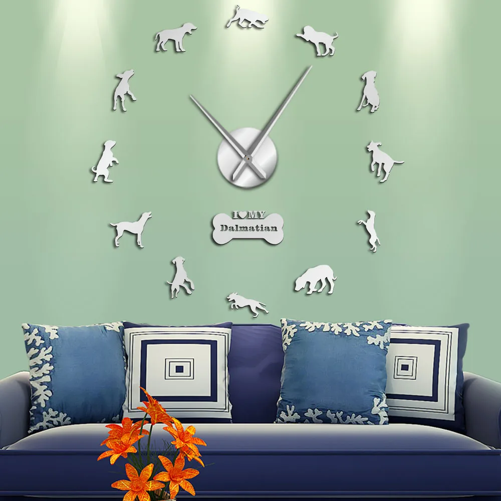 Большие настенные часы для собак из далматина, декоративные бесшумные Кварцевые бескаркасные подвесные настенные часы для щенков, домашних животных