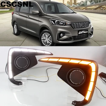 

CSCSNL 2PCS LED Daytime Running Light For Suzuki Ertiga 2018 2019 DRL Fog Lamp Cover Headlamp Yellow turn signal Lamp