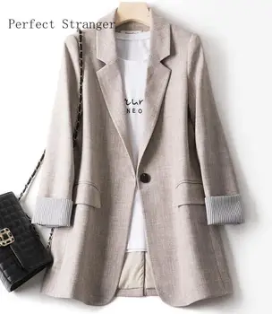 

2020 Spring Summer New Arrival Loose High Quality Hot Sale Turn-down Collar Long Sleeve Women Long Suit Coat
