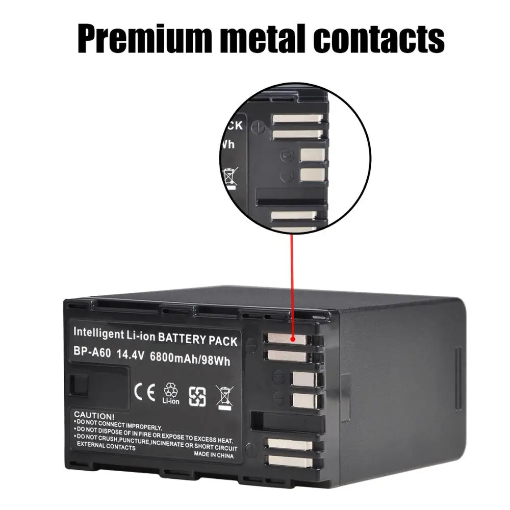 4PCS 14.4V 6800mAh BPA60 BP-A60 Battery for Canon BP-A30 BP-A90 EOS C200 C200B C220B C300 MK II