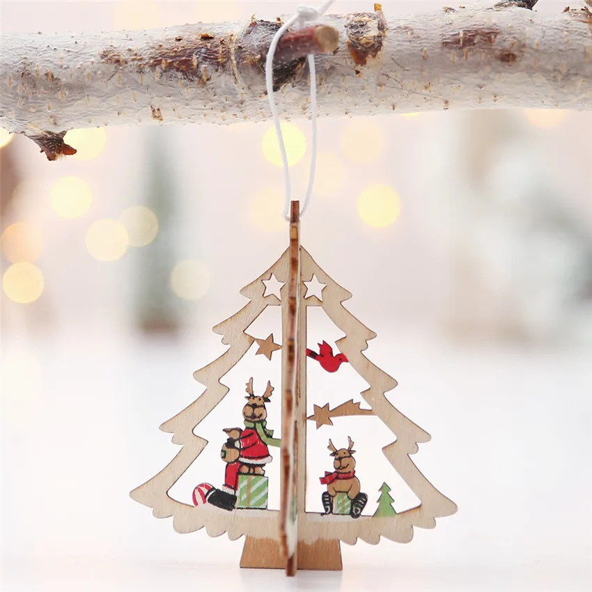 Санта-Клаус, олень, новогодняя натуральная Деревянная Рождественская елка, украшения, Подвесные Подарки, Рождественский Декор для дома, вечерние украшения - Цвет: Christmas tree