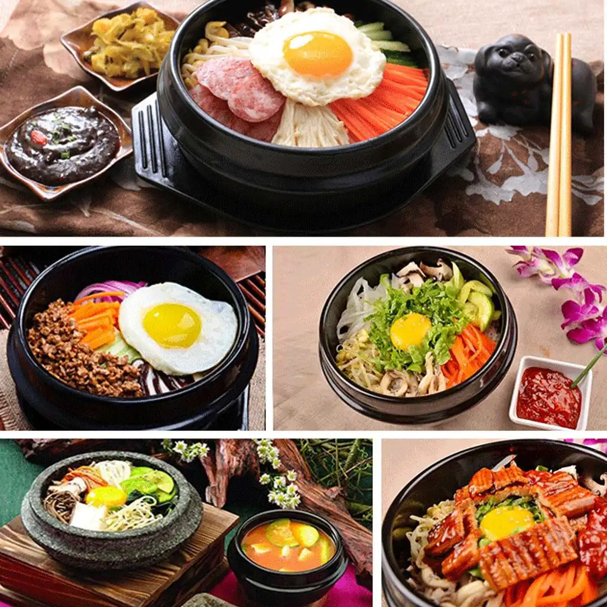 16 см черный классический корейский камень горшок кухонные наборы керамическая каменная чаша горшок для Bibimbap керамическая супа рамен миски для риса