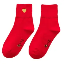 Элегантные женские красные красивые хлопковые носки; милые повседневные теплые носки с вышивкой; 95AB