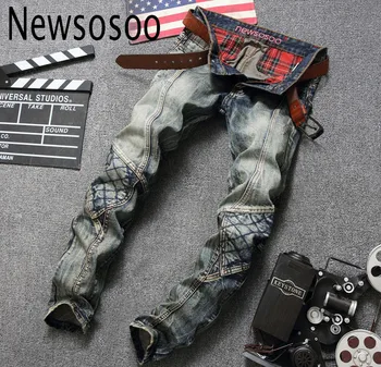 

European American Style luxury brand Men's jeans slim Straight denim trousers fashion vintage stripes pop jeans for men 600