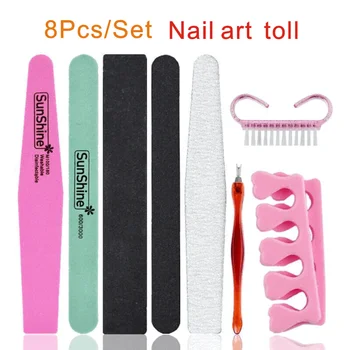 

8pcs/Set Nail Art Files Dust Brush Cleaning Buffer Sponge Block Buffing Grit Sand UV Gel Polish Acrylic Manicure Pedicure Tools
