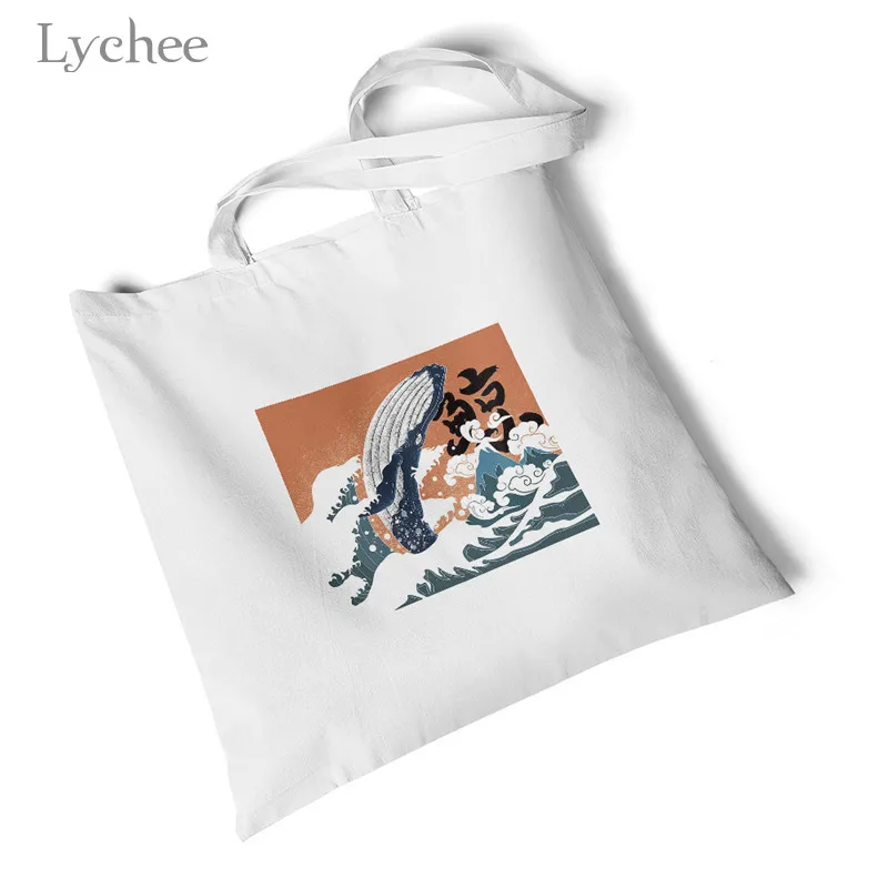 Lychee Harajuku Ukiyoe Женская Холщовая Сумка с принтом, Большая складная дорожная пляжная сумка, Экологичная сумка для покупок, сумка на плечо