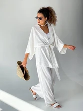 

Solid Color Women's Pajamas Robe Sets Drop Sleeve Sexy Woman Nightie Loose Flare Bathrobe Female Roomware Peignoirs For Women