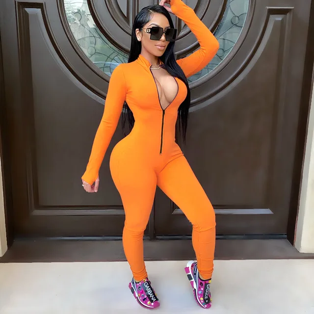 Sexy Solid Color Long Sleeve Deep V Bodycon Rompers Womens Jumpsuit Sport  Suit Fashion Zip Up Long Pants Overalls Fitness Set - Jumpsuits, Playsuits  & Bodysuits - AliExpress