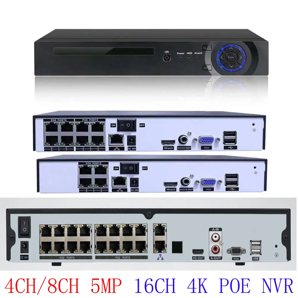 H.265 16CH 4K 48V POE NVR для 3.0MP 4.0MP 5.0MP 8.0MP ONVIF IP PTZ камера системы видеонаблюдения 2SATA 8CH P2P