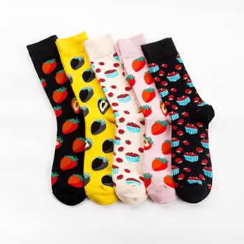 

Art Unisex Sock Man Standard Socks Fruit Adult Colorful Kawaii Strawberry Short Sox Female Cotton Classic Autumn Winter Sokken