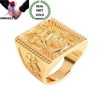 

OMHXZJ Wholesale European Fashion Jewelry Man Male Party Birthday Wedding Gift Vintage Square Dragon Open 18KT Gold Ring RR965