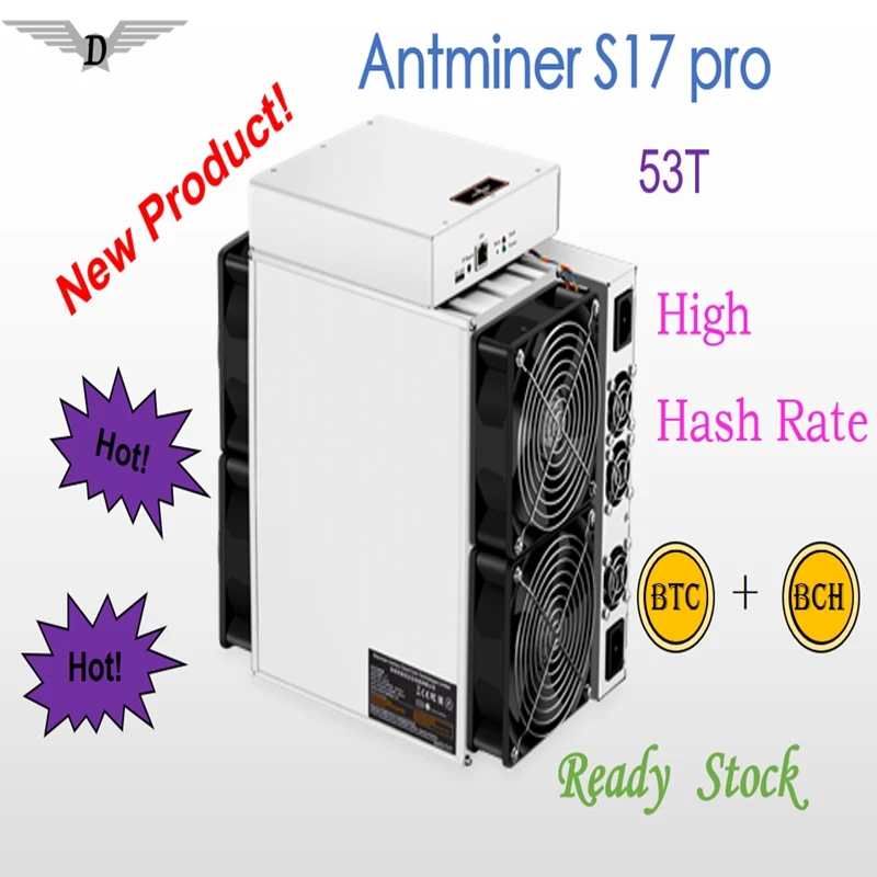 Used AntMiner S17 Pro 53 TH/s Asic Miner Sha256 BCH Bitcoin bitmain s17Pro with original PSU better than antminer s9 | Компьютеры и