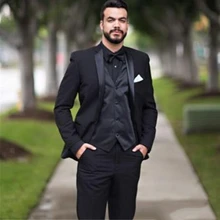 

New Arrival Notch Lapel Men's Black Suits Hot Selling Custom Made Single Breasted Business Style Casual Blazer 3 Pieces Skinny