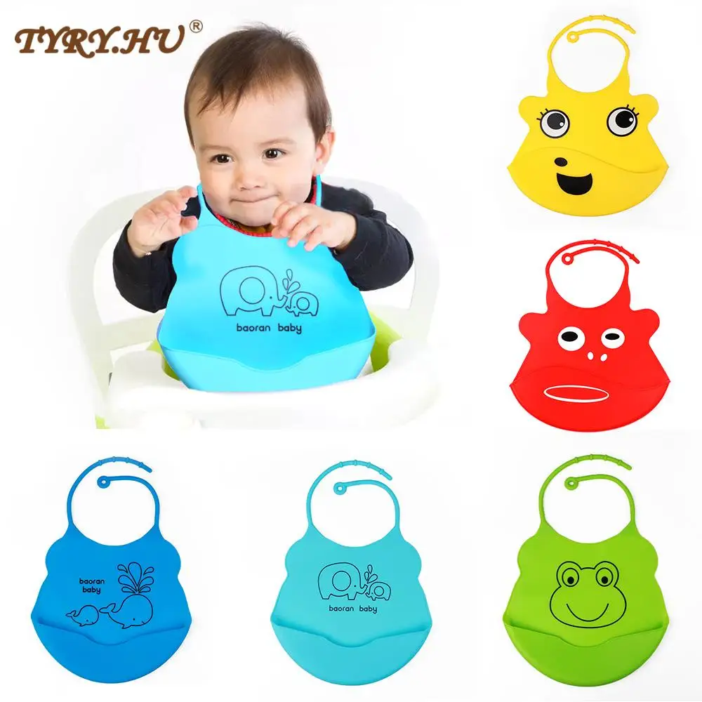 Baberos para bebé estampados de dibujos animados, ropa de alimentación de silicona suave, impermeable, con patrón de animales, babero ajustable para niño y niña