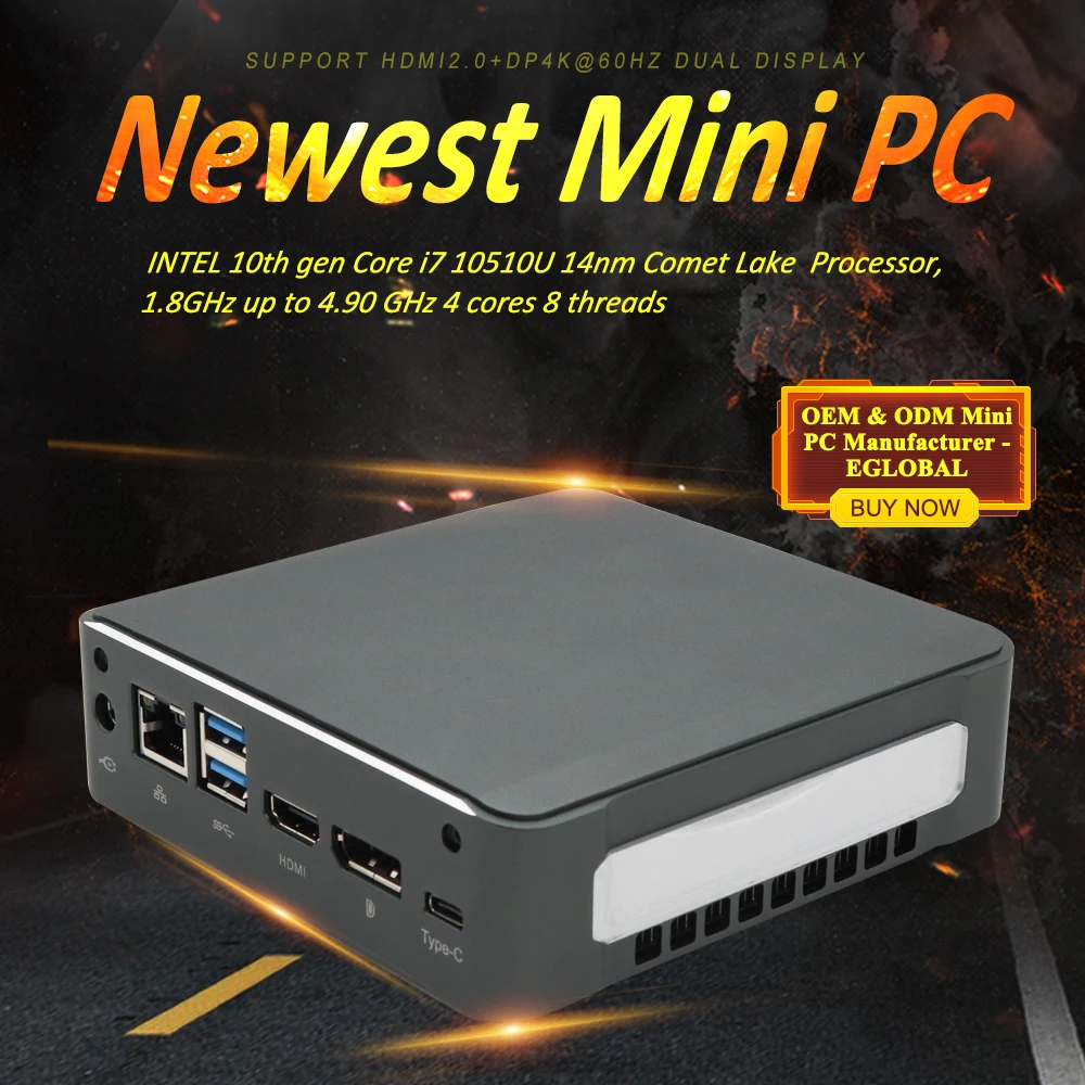 10TH вентилятор мини ПК Windows10 Intel i7 10510U I5 10210U 2 * DDR4 M.2 Nuc ультра компактный Barebone Мини