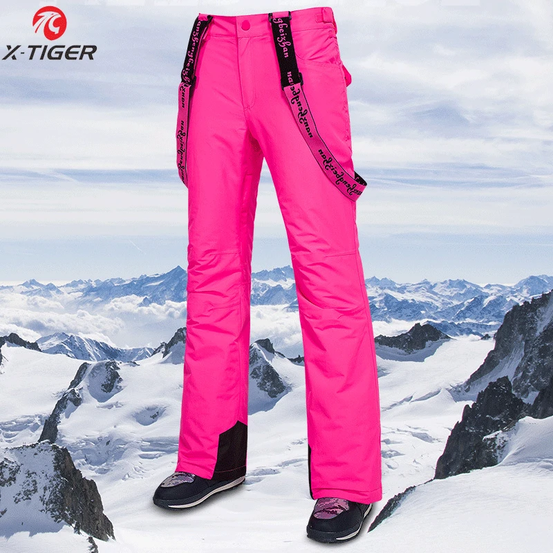 Womens One Piece Winter Outdoor Sport Mountain Windproof Waterproof Snow Pants Removable Suspenders Insulated Ski Pants
