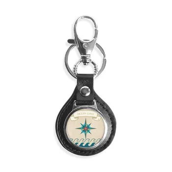 

Ocean Love Sea Sailing Compass Pattern Leather Metal Key Chain Ring Car Keychain Gift