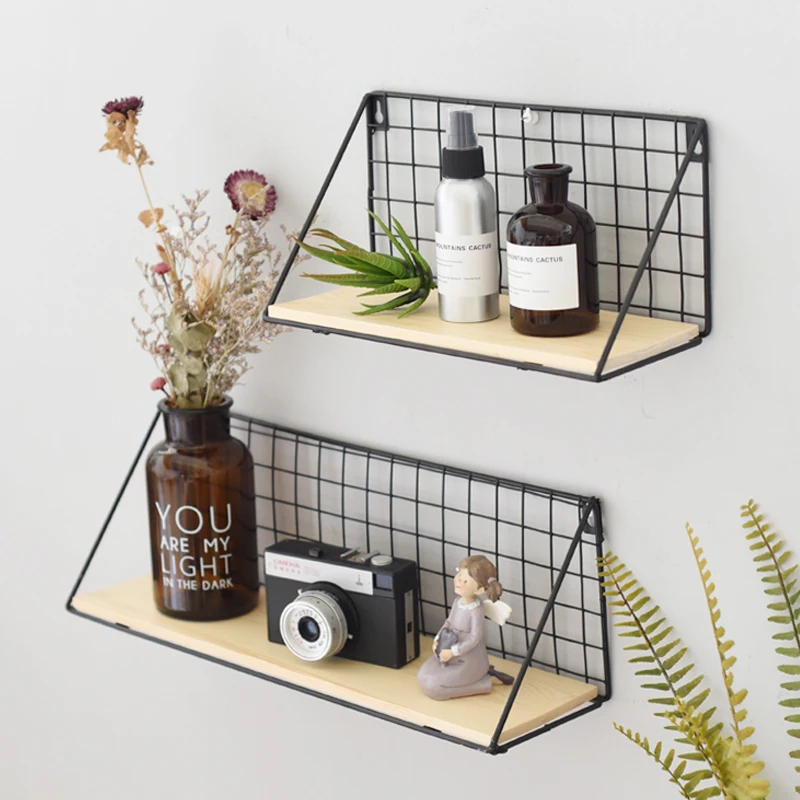 Black Metal Grid Floating Shelves Wall Mountable Display Racks
