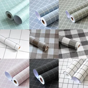 

10m Self-adhesive Wallpaper Black and White Plaid INS THICK PVC Bedroom Background Wall Decoration Plain Color Wall Paste