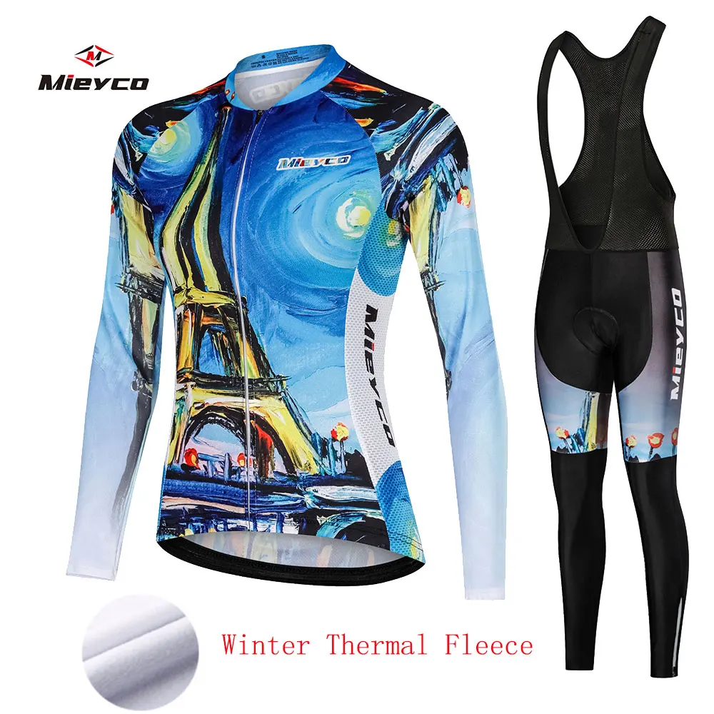 Многоцветный Mieyco Pro Team, Зимняя Теплая Флисовая велосипедная одежда, женский костюм для велоспорта, костюм для езды на велосипеде, MTB, одежда, комбинезон, комплект - Цвет: Многоцветный