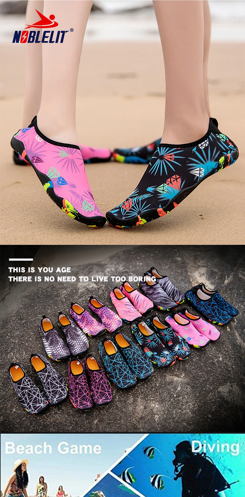 Description Picture 3 of itemMen Women Beach Barefoot Aqua Socks Sneakers Water Shoes Gym Sports Surfing Diving Swimming Bathing Snorkeling Shoes Kids Adults