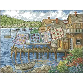 

Quilt drying on the dock patterns Counted Cross Stitch 11CT 14CT 18CT DIY Cross Stitch Kit Embroidery Needlework Sets home decor