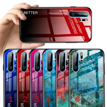 

200pcs/lot Dual Color Anti-Scratch Glossy Marble Gradient Tempered Glass Case For Huawei P30 lite p30 pro P30 nova 4e