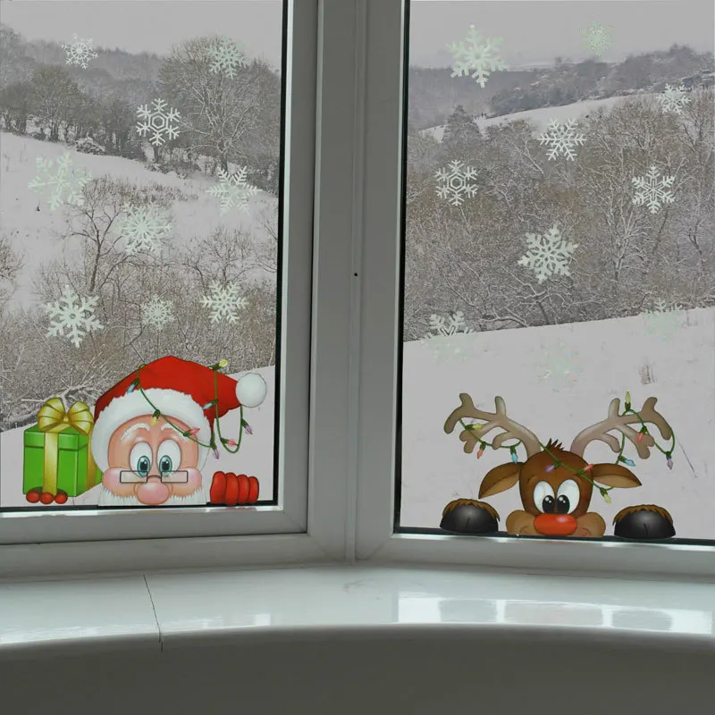 Static-Sticker Dress-Up Christmas Home-Windows Snow-Flake PVC Wall Jewelry Elk Beautify