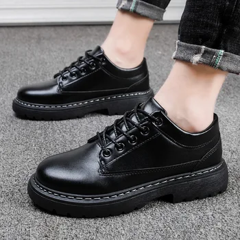 

2020 Shoes Men Leather lace-up Thick Bottom Flat Platform Martin Shoes Unisex Spring Autumn Causal Shoes Flats Oxfords