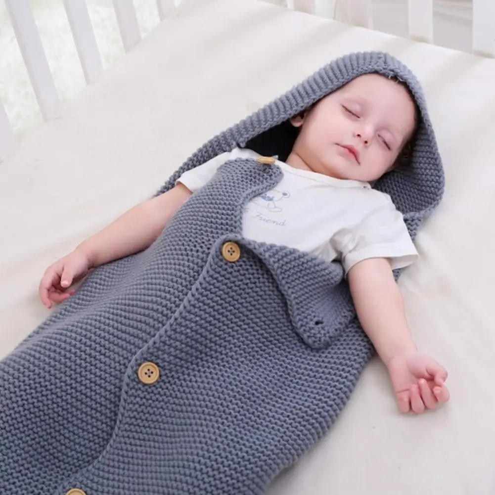 Kidlove Baby Button Hooded Breathable Soft Warm Kick Proof Swaddle Sleeping Bag