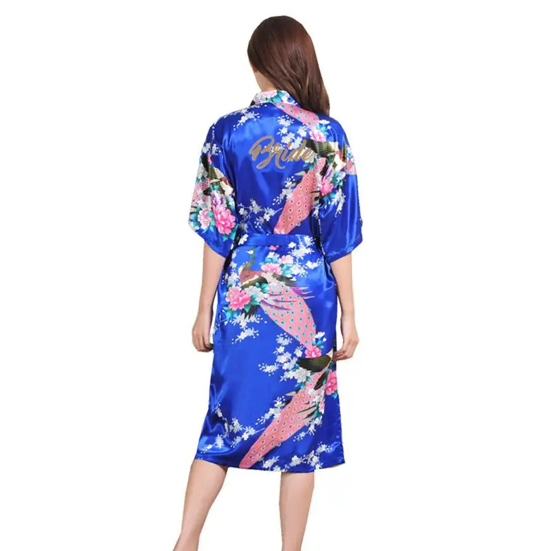 Большие размеры 3XL, женское кимоно купальный халат с надписью «Невеста», повседневный Свадебный халат невесты, пикантное Белье для сна, пижама, ночная рубашка - Цвет: Blue D