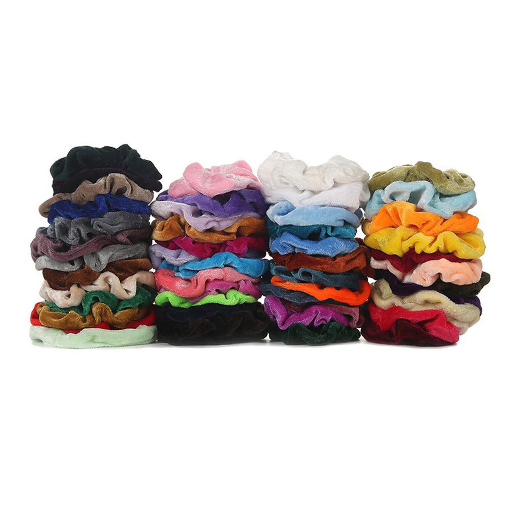 50-Pack Velvet Elastics Bobbles Hair Bands Colorful Hair Tie Ropes Scrunchie  lovely satin Hair bands bright color hair Band