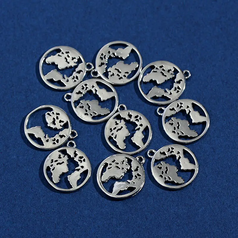 

10Pcs Zinc Alloy Silver Color Metal Charms Round Earth World Map Jewelry Charms 18*16mm For DIY Earrings Making Accessories