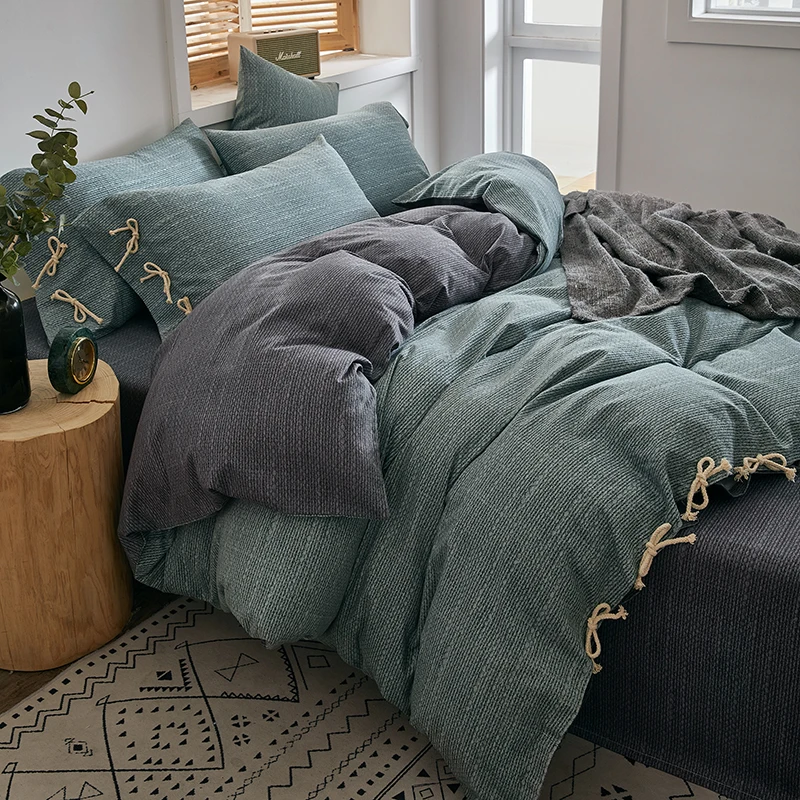 US $155.00 New Cotton Home Textile Binding  sets Matte 4piece Set Solid Color Rope Binding Technology Style Japanese Style