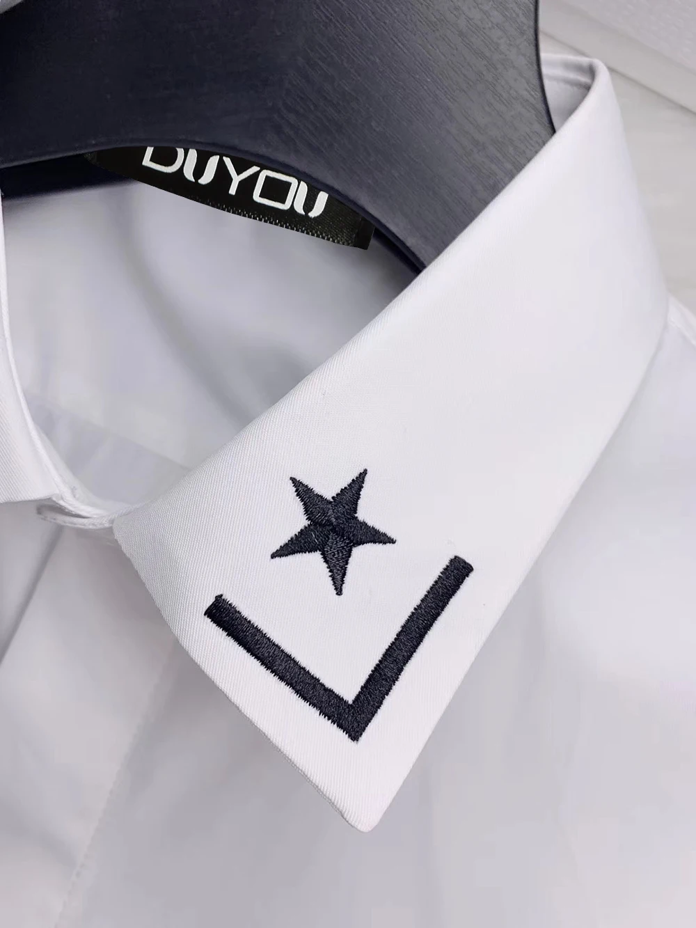 DUYOU Mens Cotton Shirt Men Dress Shirt Men Embroidery Star and Right angle symbol High Quality Slim Fit Casual Shirts DY2274
